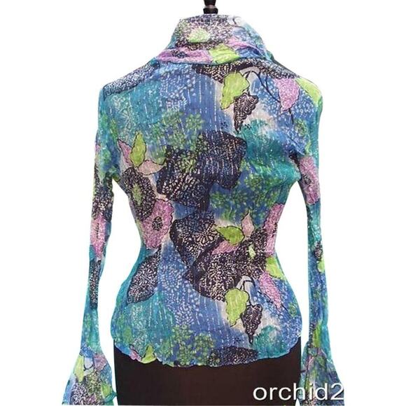 Cache Multi Color Silk Metallic Sheer Illusion Top New Self Tie Scarf NWT $148 - Picture 3 of 3